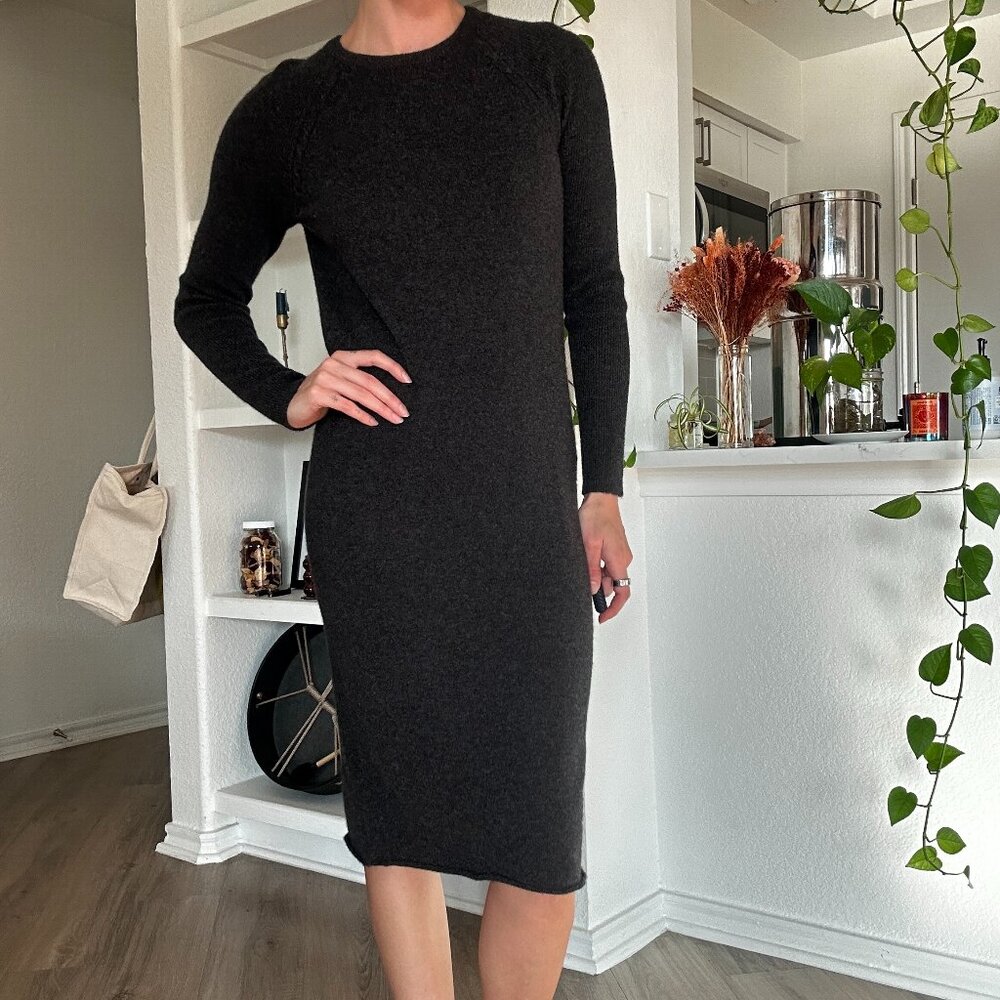 Equipment Femme Grey 100% Cashmere Long Sleeve Shift Dress Size XS Midi